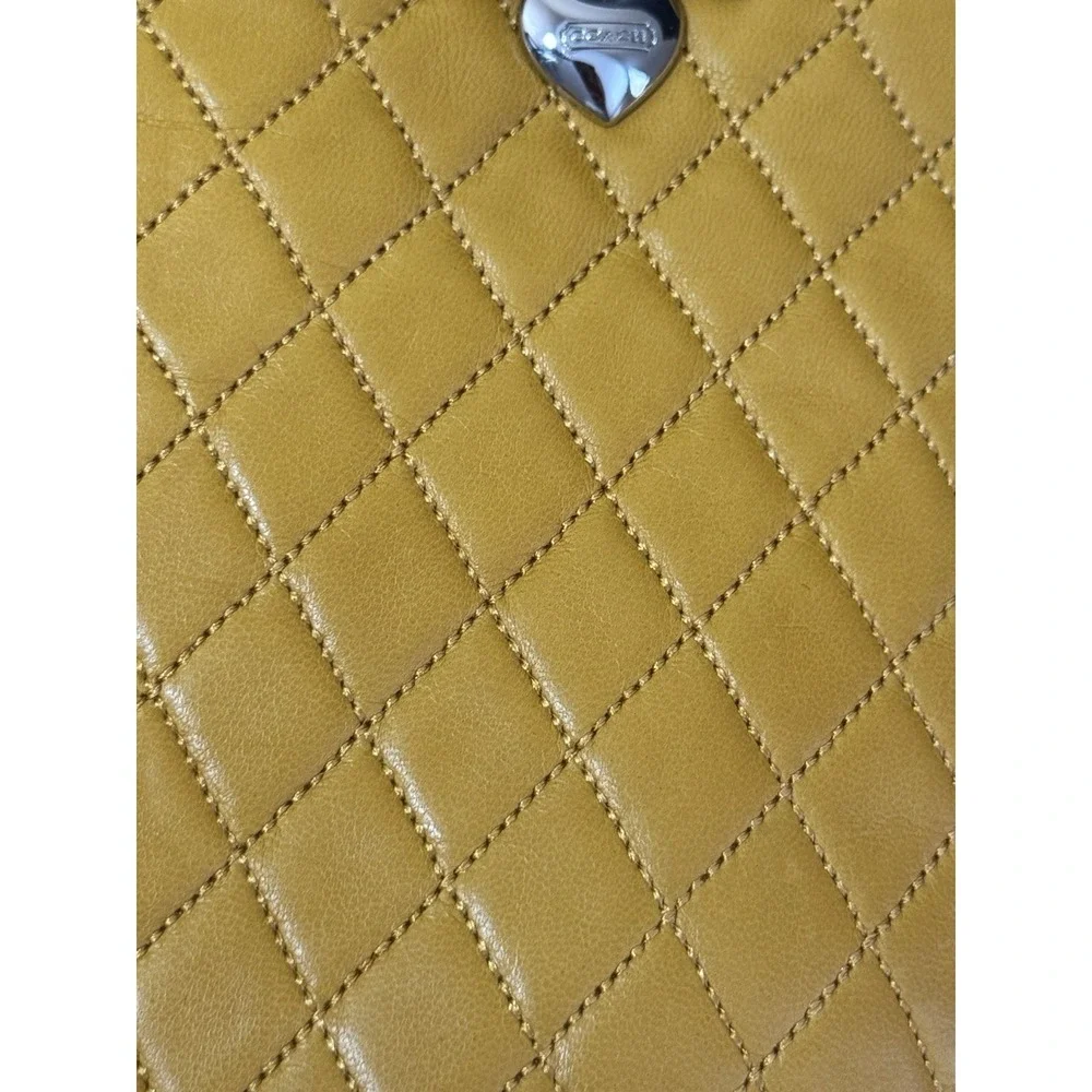 Coach Yellow Leather‎ Quilted Bow Heart Wool Lined Gloves Size 8